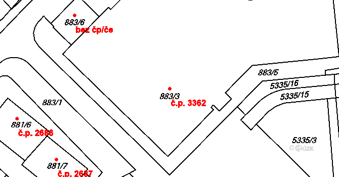 Znojmo 3362 na parcele st. 883/3 v KÚ Znojmo-město, Katastrální mapa