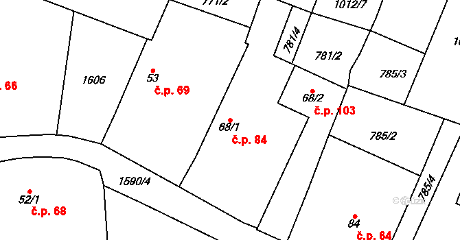 Hrejkovice 84 na parcele st. 68/1 v KÚ Hrejkovice, Katastrální mapa