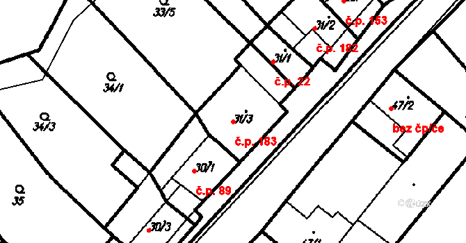 Račice 183, Račice-Pístovice na parcele st. 31/3 v KÚ Račice, Katastrální mapa