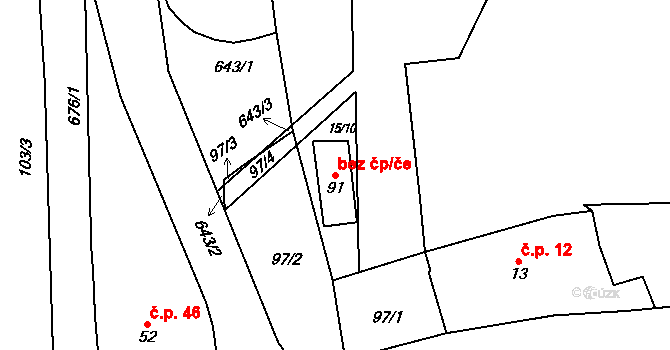 Rožnov 41734556 na parcele st. 91 v KÚ Rožnov, Katastrální mapa