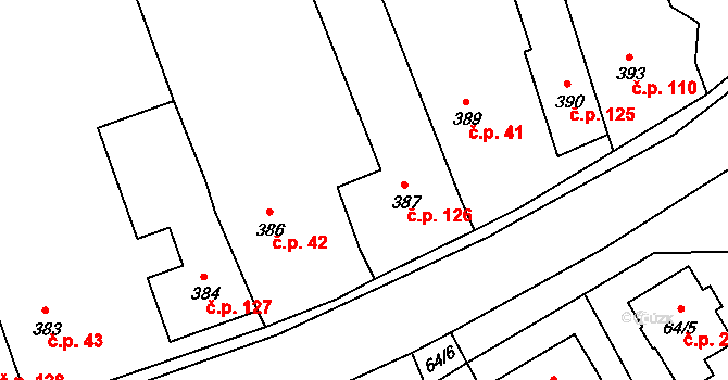 Stěbořice 126 na parcele st. 387 v KÚ Stěbořice, Katastrální mapa