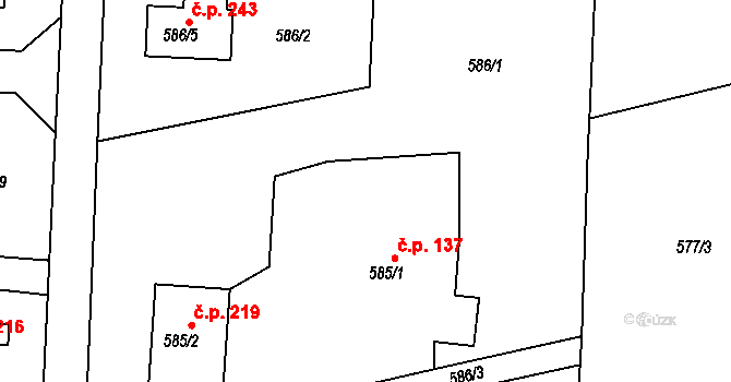 Litultovice 137 na parcele st. 585/1 v KÚ Litultovice, Katastrální mapa