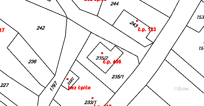 Kozmice 436 na parcele st. 235/2 v KÚ Kozmice, Katastrální mapa