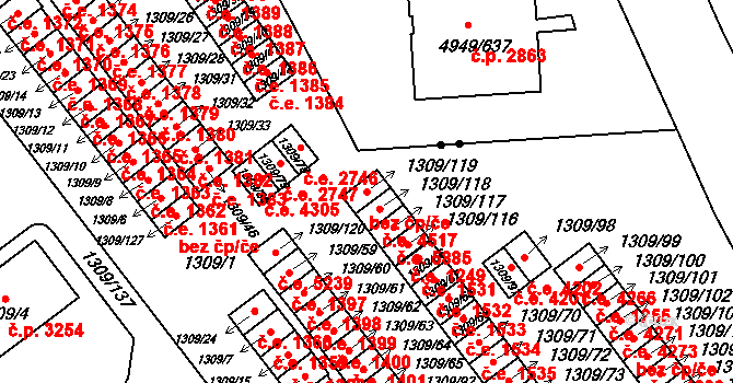 Ústí nad Labem 44737556 na parcele st. 1309/119 v KÚ Bukov, Katastrální mapa
