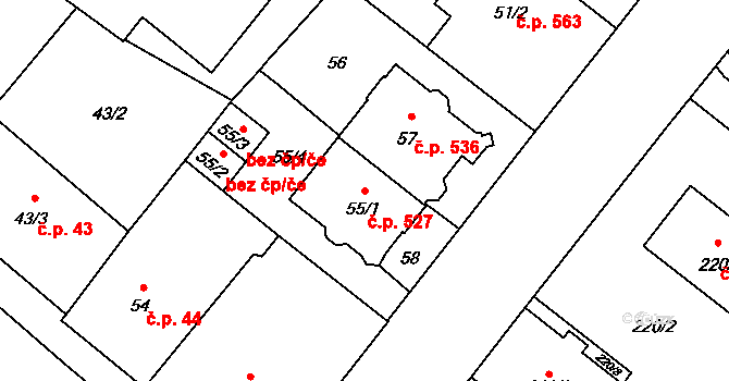 Předměstí 527, Opava na parcele st. 55/1 v KÚ Opava-Předměstí, Katastrální mapa