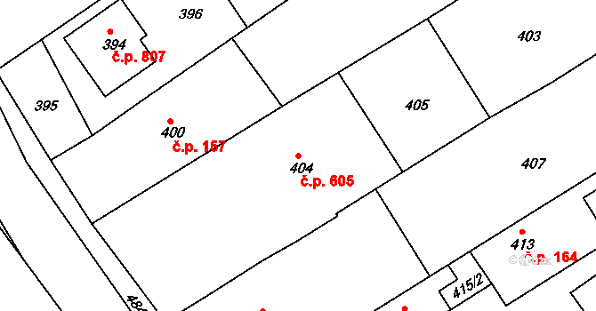 Buchlovice 605 na parcele st. 404 v KÚ Buchlovice, Katastrální mapa