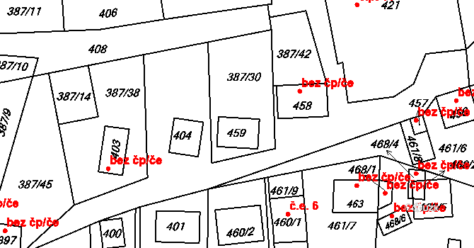 Jevišovka 49256556 na parcele st. 459 v KÚ Jevišovka, Katastrální mapa