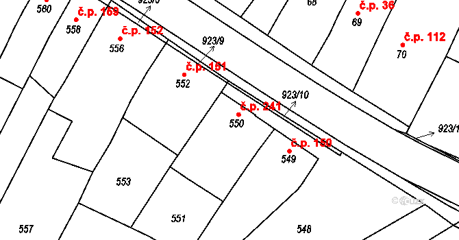 Vícemilice 241, Bučovice na parcele st. 550 v KÚ Vícemilice, Katastrální mapa