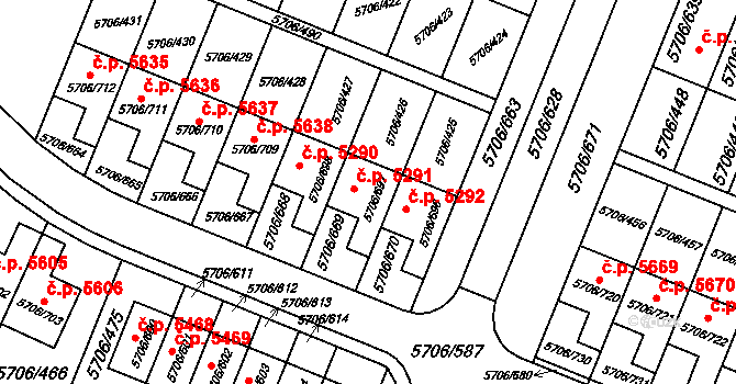 Jihlava 5291 na parcele st. 5706/697 v KÚ Jihlava, Katastrální mapa