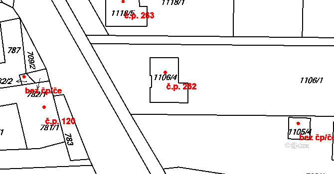 Jevišovka 262 na parcele st. 1106/4 v KÚ Jevišovka, Katastrální mapa
