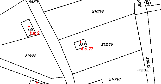 Libošovice 77 na parcele st. 227 v KÚ Libošovice, Katastrální mapa
