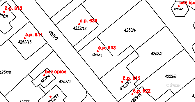 Litomyšlské Předměstí 613, Vysoké Mýto na parcele st. 4253/13 v KÚ Vysoké Mýto, Katastrální mapa