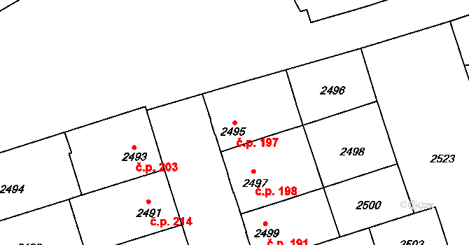 Pražské Předměstí 197, Vysoké Mýto na parcele st. 2495 v KÚ Vysoké Mýto, Katastrální mapa
