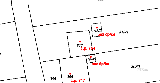 Stonava 754 na parcele st. 311 v KÚ Stonava, Katastrální mapa