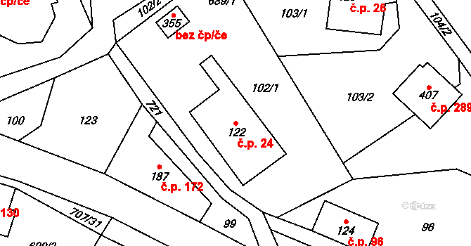 Ruda nad Moravou 24 na parcele st. 122 v KÚ Ruda nad Moravou, Katastrální mapa