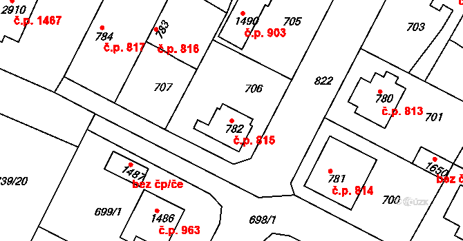 Neratovice 815 na parcele st. 782 v KÚ Neratovice, Katastrální mapa