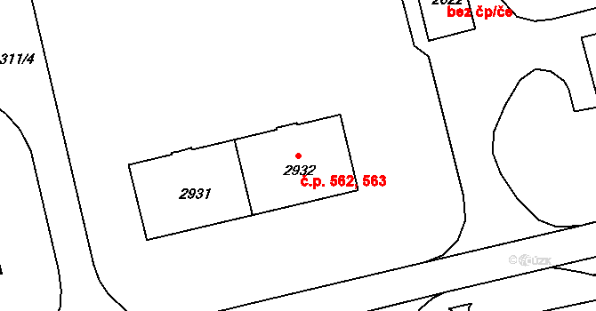 Týnské Předměstí 562,563, Domažlice na parcele st. 2932 v KÚ Domažlice, Katastrální mapa