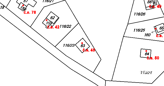 Míčov 45, Míčov-Sušice na parcele st. 63 v KÚ Míčov, Katastrální mapa