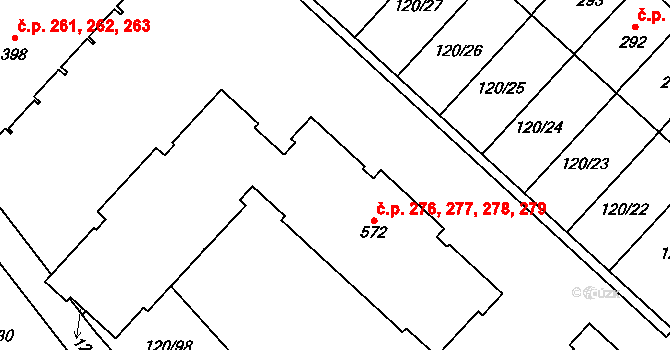 Trnová 276,277,278,279, Pardubice na parcele st. 572 v KÚ Trnová, Katastrální mapa