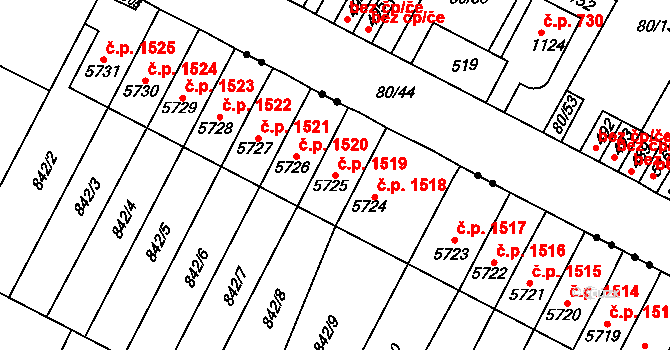 Bílé Předměstí 1519, Pardubice na parcele st. 5725 v KÚ Pardubice, Katastrální mapa