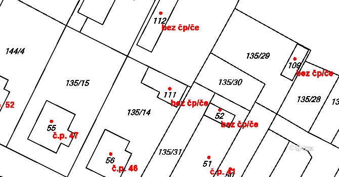 Vesce 78764556 na parcele st. 111 v KÚ Vesce u Soběslavi, Katastrální mapa