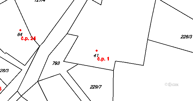 Výškovice 1, Vimperk na parcele st. 41 v KÚ Výškovice u Vimperka, Katastrální mapa