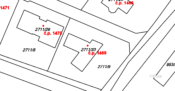 Kopřivnice 1469 na parcele st. 2711/33 v KÚ Kopřivnice, Katastrální mapa