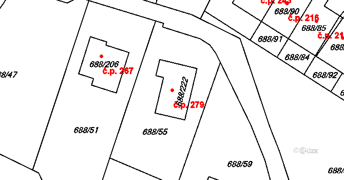 Vaňov 279, Ústí nad Labem na parcele st. 688/222 v KÚ Vaňov, Katastrální mapa