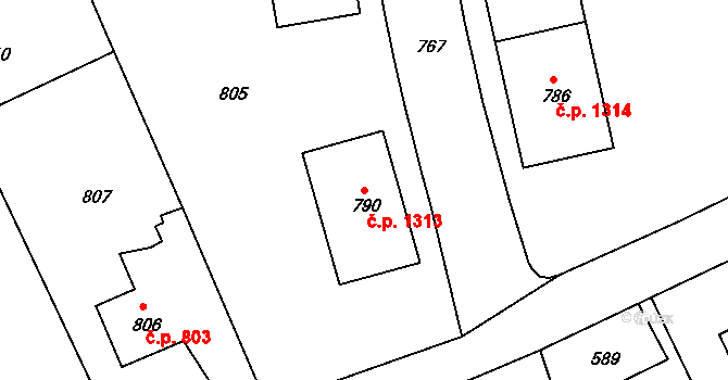 Příbor 1313 na parcele st. 790 v KÚ Příbor, Katastrální mapa