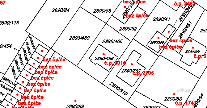 Předměstí 3015, Opava na parcele st. 2890/466 v KÚ Opava-Předměstí, Katastrální mapa