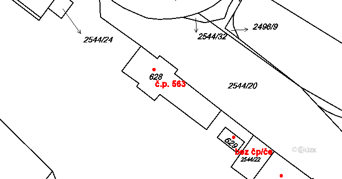 Humpolec 563 na parcele st. 628 v KÚ Humpolec, Katastrální mapa