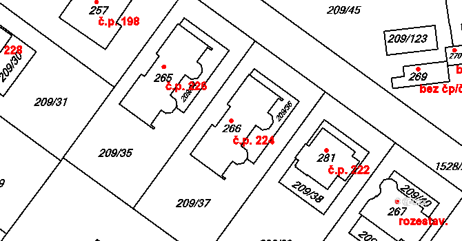 Libomyšl 224 na parcele st. 266 v KÚ Libomyšl, Katastrální mapa