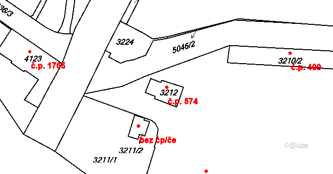 Louny 574 na parcele st. 3212 v KÚ Louny, Katastrální mapa