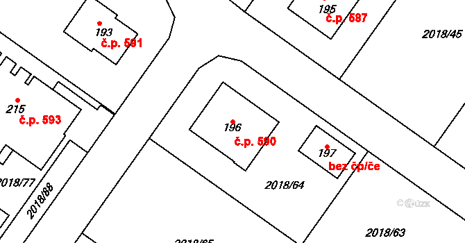 Chlupice 590, Hostěradice na parcele st. 196 v KÚ Chlupice, Katastrální mapa