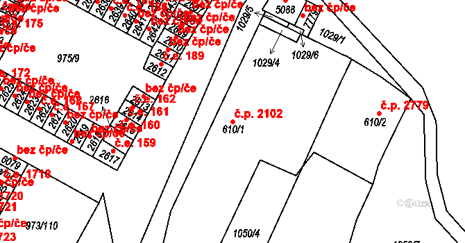 Havlíčkův Brod 2102 na parcele st. 610/1 v KÚ Havlíčkův Brod, Katastrální mapa