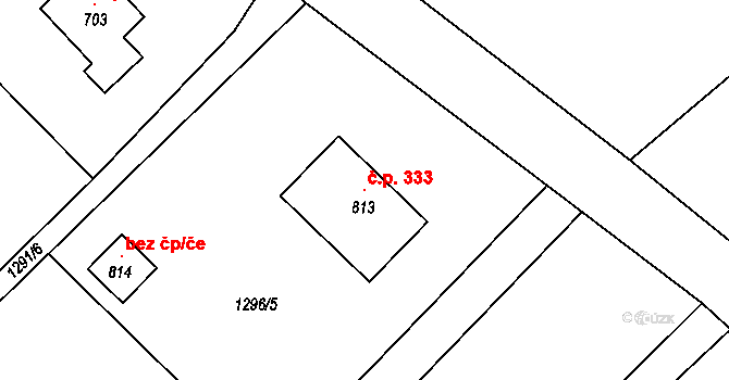 Vyšní Lhoty 333 na parcele st. 813 v KÚ Vyšní Lhoty, Katastrální mapa