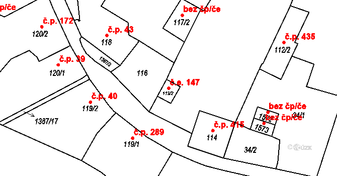 Vranov nad Dyjí 147 na parcele st. 113/2 v KÚ Vranov nad Dyjí, Katastrální mapa