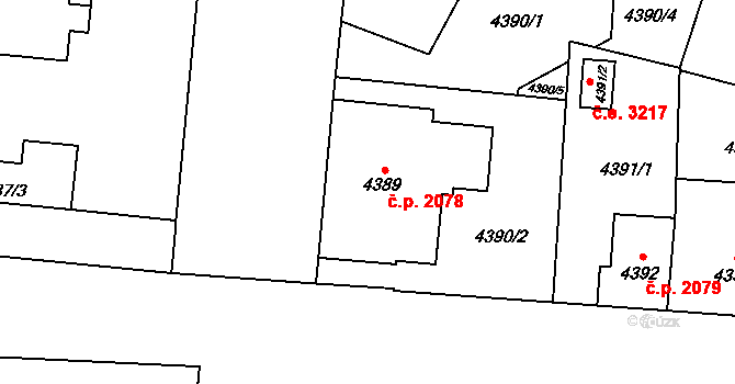 Jihlava 2078 na parcele st. 4389 v KÚ Jihlava, Katastrální mapa