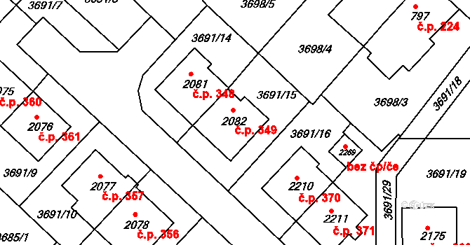 Telč-Podolí 349, Telč na parcele st. 2082 v KÚ Telč, Katastrální mapa