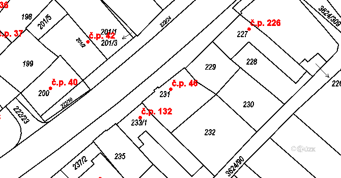 Zarazice 46, Veselí nad Moravou na parcele st. 231 v KÚ Zarazice, Katastrální mapa