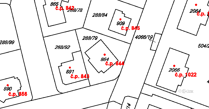 Kyjov 844 na parcele st. 864 v KÚ Kyjov, Katastrální mapa