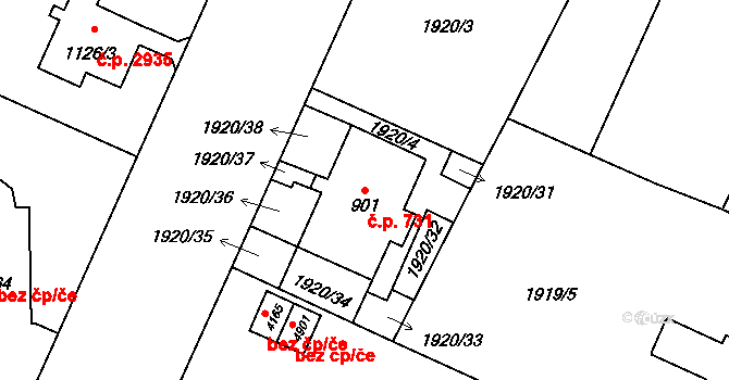Šumperk 731 na parcele st. 901 v KÚ Šumperk, Katastrální mapa