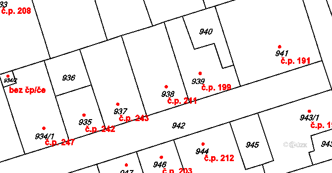 Libušín 211 na parcele st. 938 v KÚ Libušín, Katastrální mapa