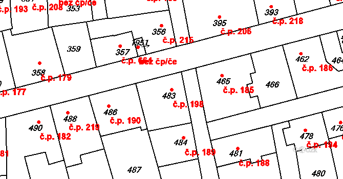 Švermov 198, Kladno na parcele st. 483 v KÚ Motyčín, Katastrální mapa
