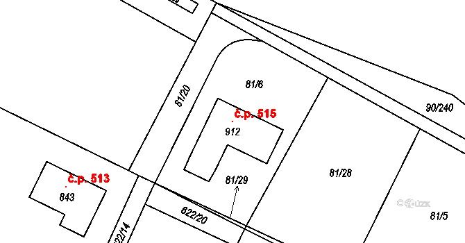 Dobroměřice 515 na parcele st. 912 v KÚ Dobroměřice, Katastrální mapa