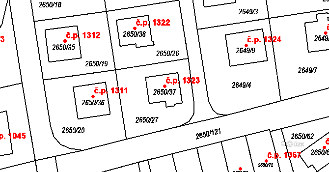 Frýdlant 1323 na parcele st. 2650/37 v KÚ Frýdlant, Katastrální mapa