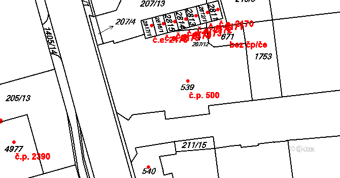 Blansko 500 na parcele st. 539 v KÚ Blansko, Katastrální mapa