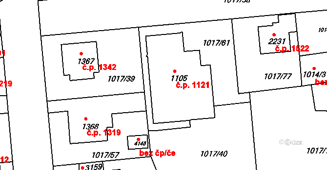 Blansko 1121 na parcele st. 1105 v KÚ Blansko, Katastrální mapa
