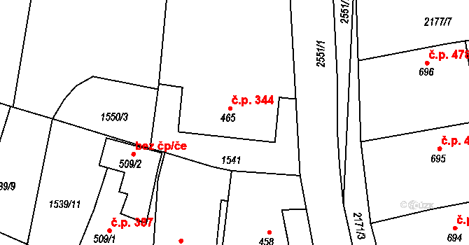 Bor 344 na parcele st. 465 v KÚ Bor u Tachova, Katastrální mapa