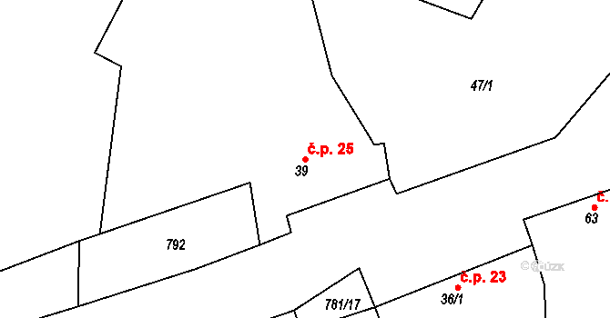 Strabenice 25, Litenčice na parcele st. 39 v KÚ Strabenice, Katastrální mapa